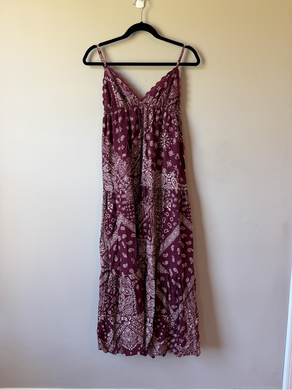 Streetwear Society Burgundy Paisley Maxi Dress with Spaghetti Straps